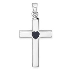 Sterling Silver Rhodium-plated Polished Latin Cross with Enameled Heart Ash Holder Pendant