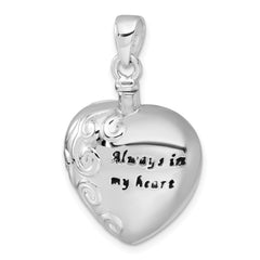 Sterling Silver Rhodium-plated Polished Enameled ALWAYS IN MY HEART Ash Holder Pendant