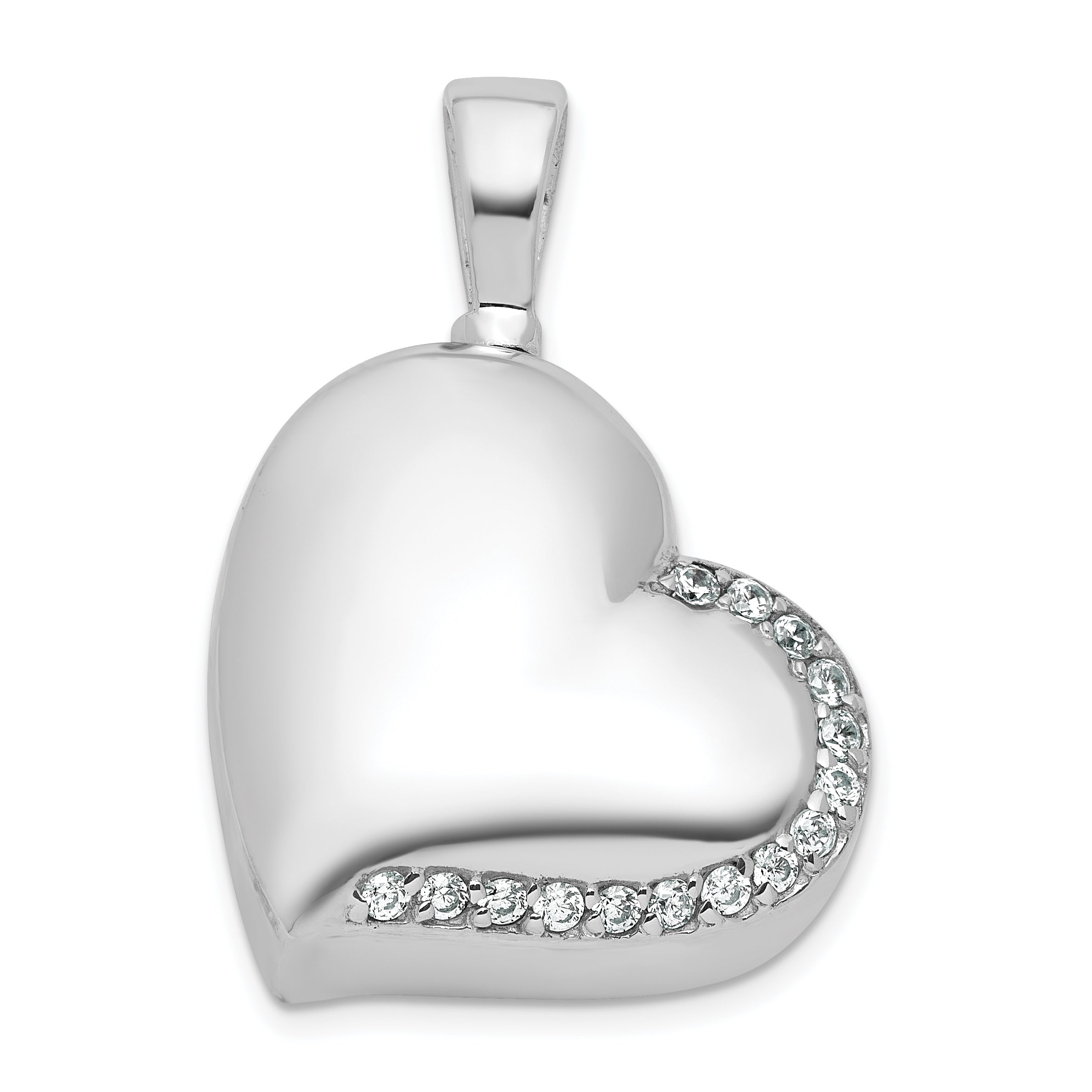 Sterling Silver Rhodium-plated Polished CZ Heart Ash Holder Pendant