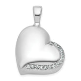 Sterling Silver Rhodium-plated Polished CZ Heart Ash Holder Pendant