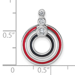 Sterling Silver Rhodium-plated CZ with Black and Red Enameled Circles Pendant