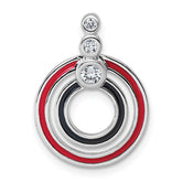 Sterling Silver Rhodium-plated CZ with Black and Red Enameled Circles Pendant