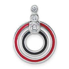 Sterling Silver Rhodium-plated CZ with Black and Red Enameled Circles Pendant