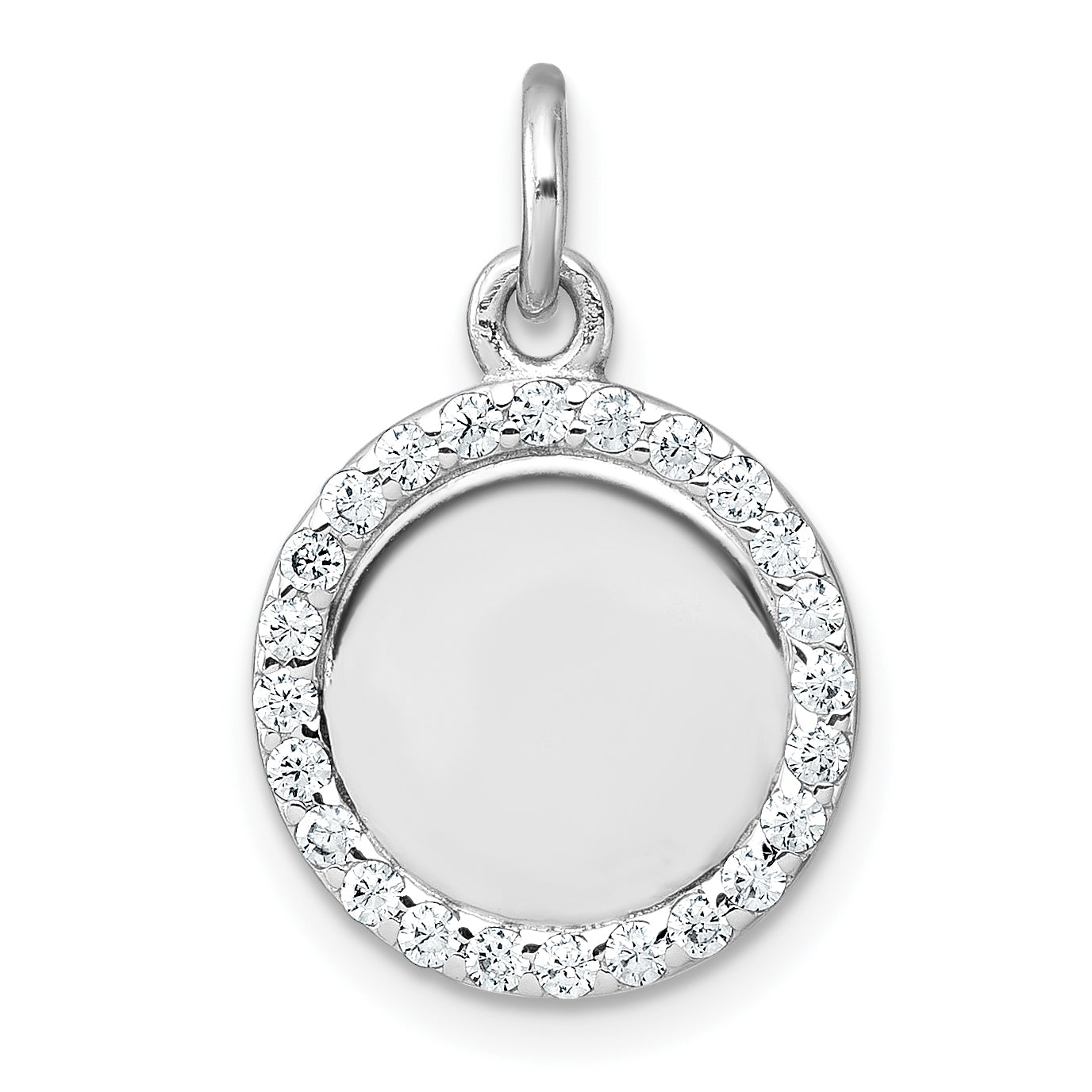 Sterling Silver Rhodium-plated Polished CZ Engraveable Circle Pendant