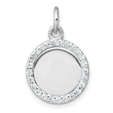 Sterling Silver Rhodium-plated Polished CZ Engraveable Circle Pendant