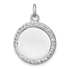 Sterling Silver Rhodium-plated Polished CZ Engraveable Circle Pendant