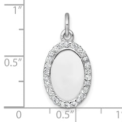 Sterling Silver Rhodium-plated Polished CZ Engraveable Oval Pendant