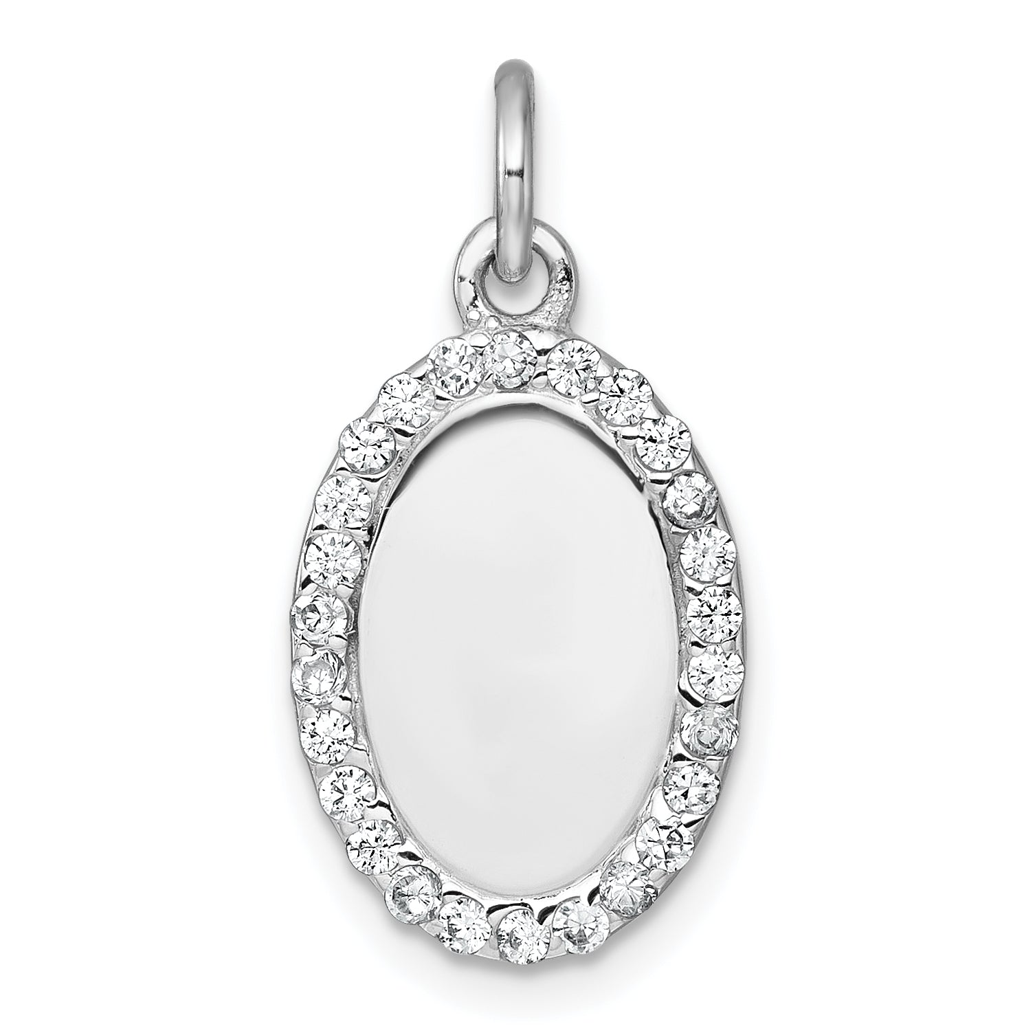 Sterling Silver Rhodium-plated Polished CZ Engraveable Oval Pendant