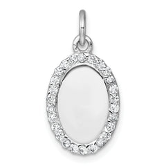 Sterling Silver Rhodium-plated Polished CZ Engraveable Oval Pendant