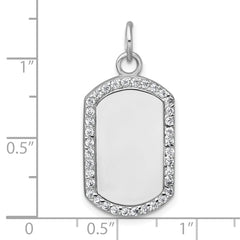 Sterling Silver Rhodium-plated Polished CZ Engraveable Dog Tag Pendant