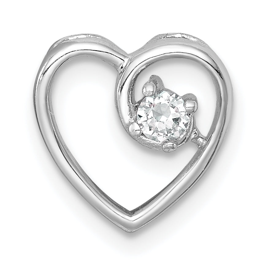 Sterling Silver Rhodium-plated Polished CZ Heart Chain Slide Pendant