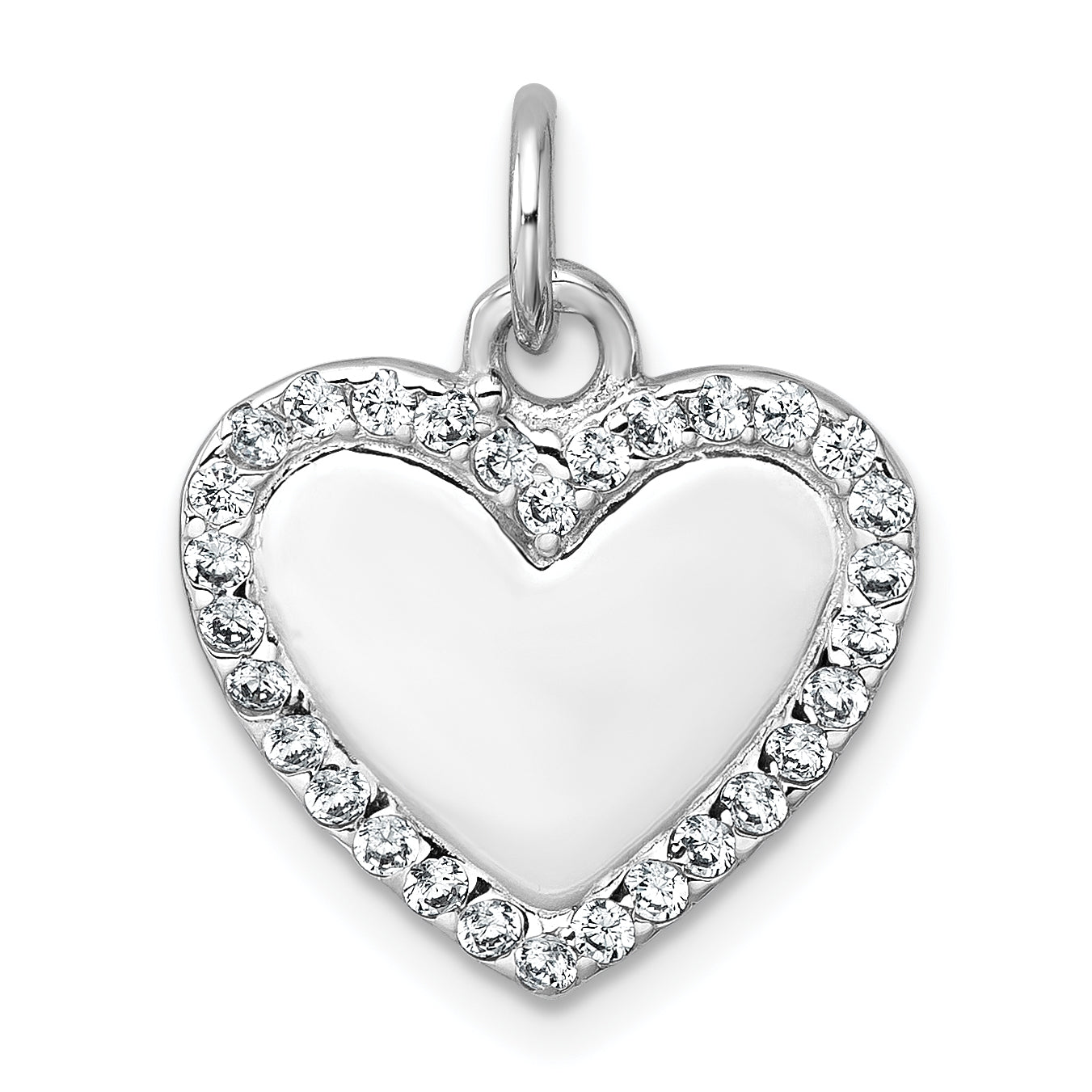 Sterling Silver Rhodium-plated Polished CZ Engraveable Heart Pendant
