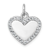 Sterling Silver Rhodium-plated Polished CZ Engraveable Heart Pendant