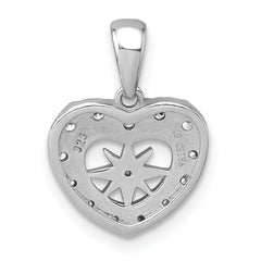 Sterling Silver Rhodium-plated Polished CZ Star in Heart Pendant