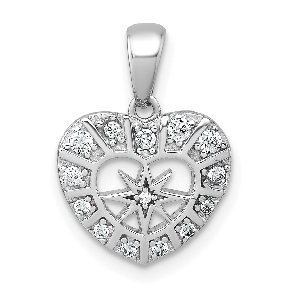 Sterling Silver Rhodium-plated Polished CZ Star in Heart Pendant