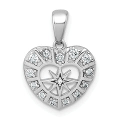Sterling Silver Rhodium-plated Polished CZ Star in Heart Pendant