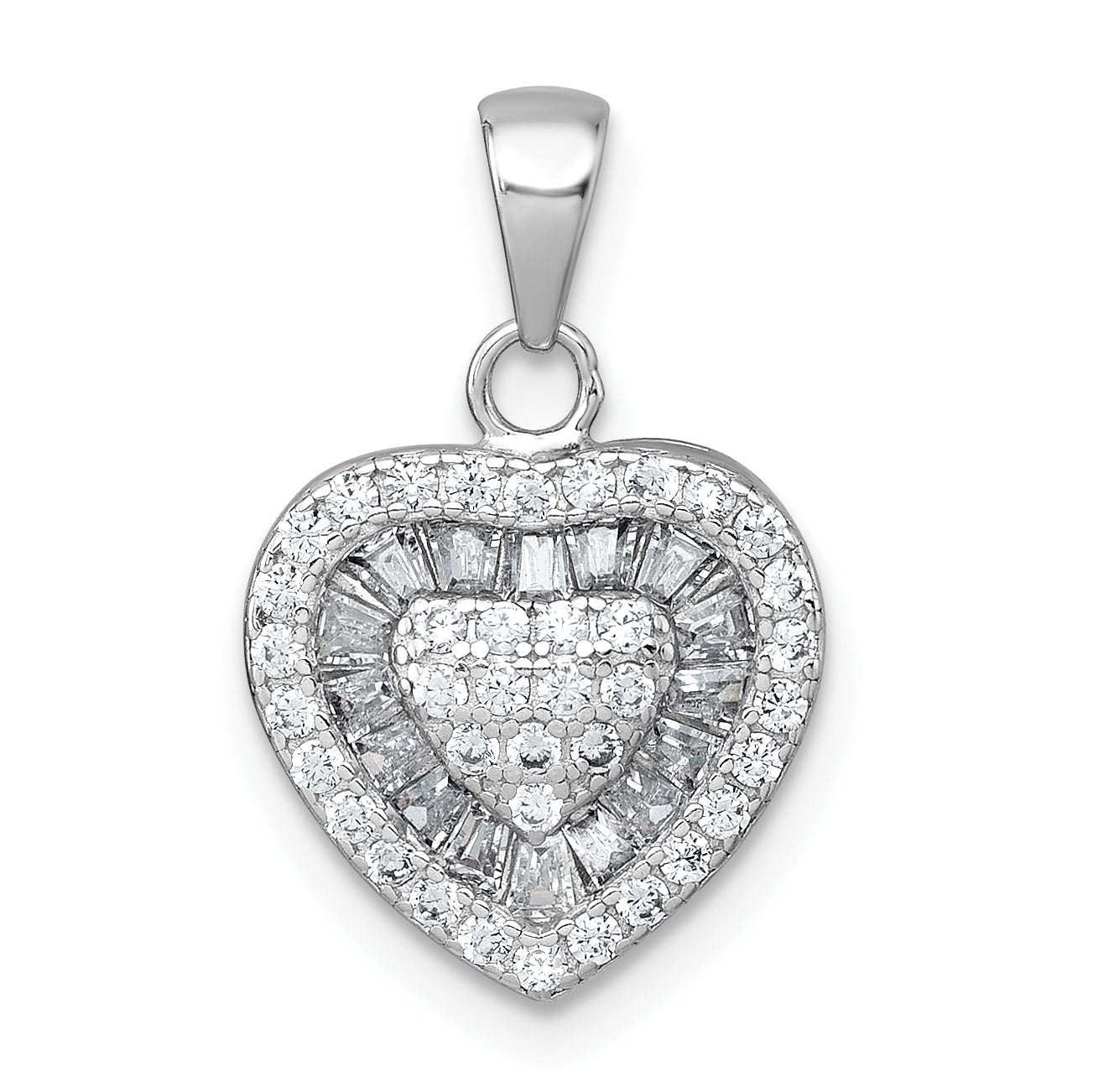 Sterling Silver Rhodium-plated White CZ Heart Pendant