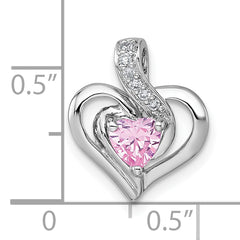 Sterling Silver Rhodium-plated Polished Pink and White Heart CZ in Open Heart Chain Slide Pendant