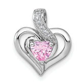 Sterling Silver Rhodium-plated Polished Pink and White Heart CZ in Open Heart Chain Slide Pendant