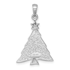 Sterling Silver Rhodium-plated Polished Green/Yellow/Red/Blue Crystal Christmas Tree Charm