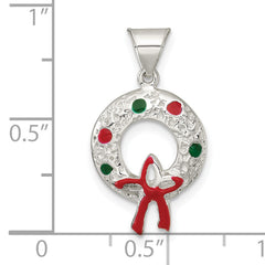 Sterling Silver Polished and Textured Enameled Wreath Charm