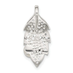Sterling Silver Polished CZ and Acrylic Pearl on Leaf Chain Slide Pendant