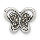 Sterling Silver Antiqued Marcasite Butterfly Chain Slide Pendant