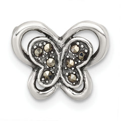 Sterling Silver Antiqued Marcasite Butterfly Chain Slide Pendant