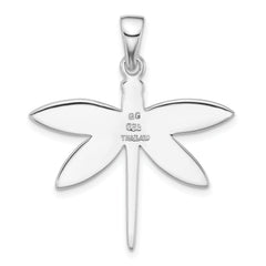 Sterling Silver Rhodium-plated Polished Abalone Dragonfly Pendant