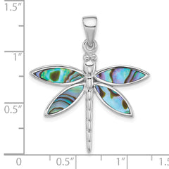 Sterling Silver Rhodium-plated Polished Abalone Dragonfly Pendant