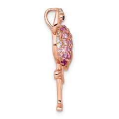 Sterling Silver Rose-tone CZ and Corundum Flamingo Chain Slide Pendant