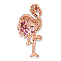 Sterling Silver Rose-tone CZ and Corundum Flamingo Chain Slide Pendant