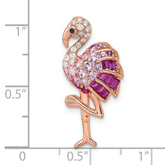 Sterling Silver Rose-tone CZ and Corundum Flamingo Chain Slide Pendant