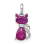 Sterling Silver Rhodium-plated Red Corundum Cat Pendant