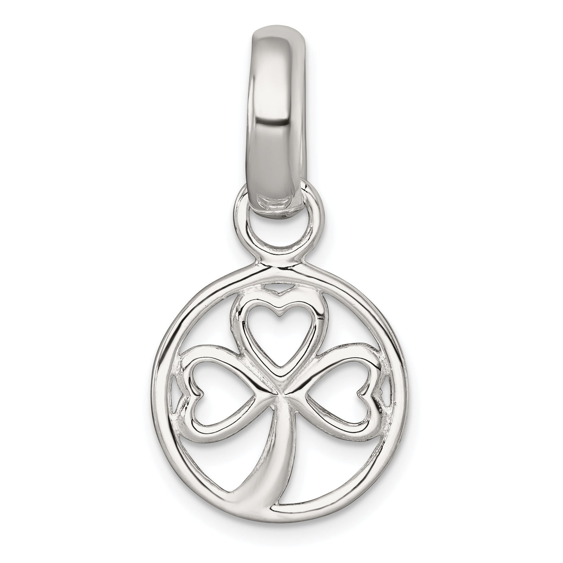 Sterling Silver Polished Cut-out 3-leaf Clover in Circle Pendant