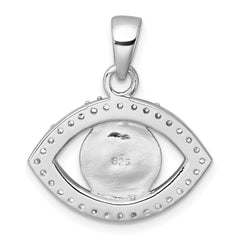 Sterling Silver Rhodium-plated Polished CZ and Glass Stone Evil Eye Pendant