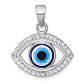 Sterling Silver Rhodium-plated Polished CZ and Glass Stone Evil Eye Pendant