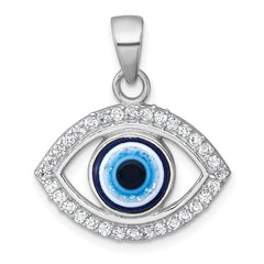 Sterling Silver Rhodium-plated Polished CZ and Glass Stone Evil Eye Pendant