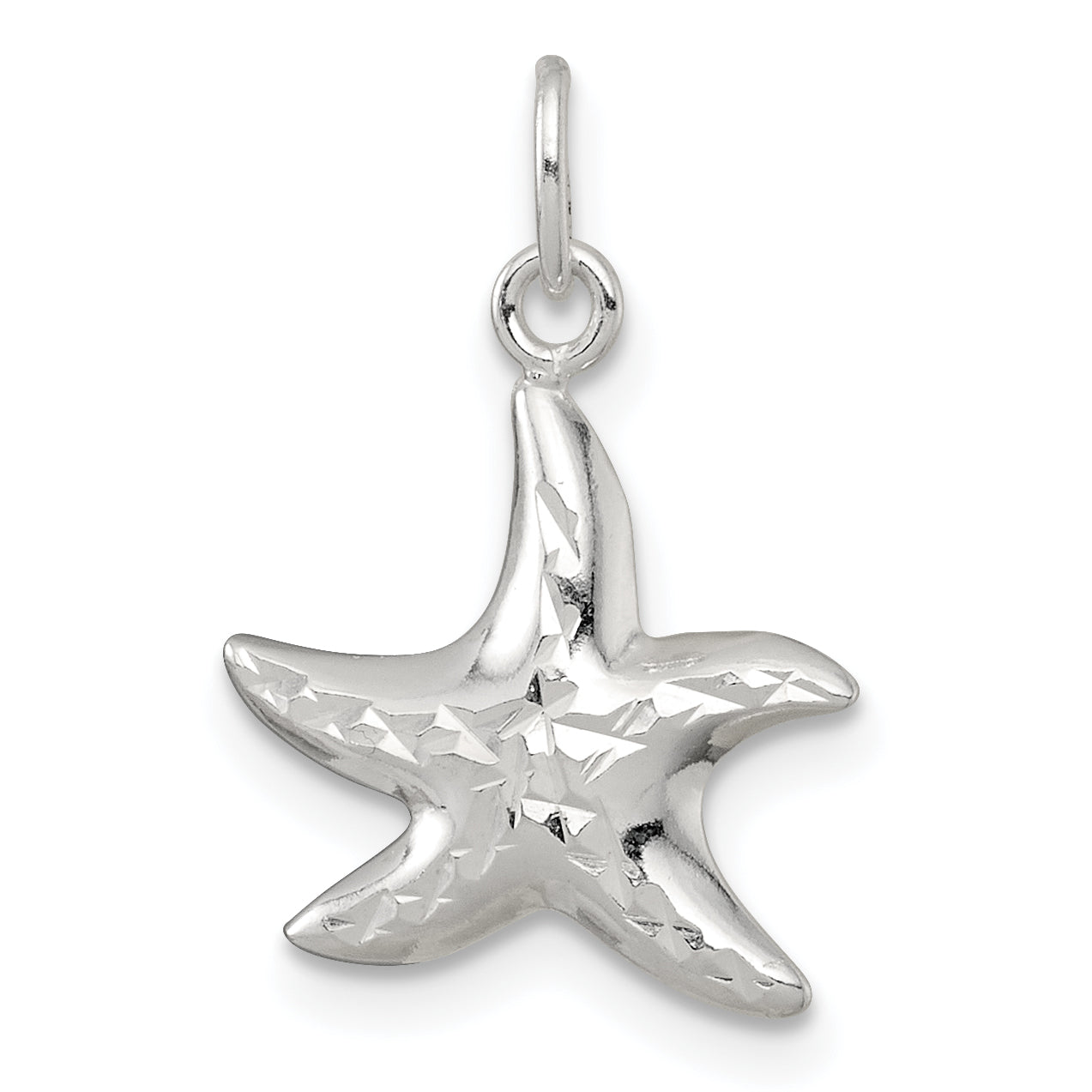 Sterling Silver Polished and Diamond-cut 3-D Starfish Charm