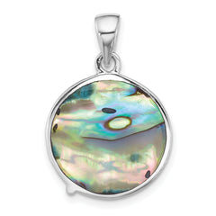 Sterling Silver Rhodium-plated Polished Abalone Circle with Textured Starfish Pendant