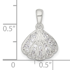 Sterling Silver Polished CZ Shell Pendant