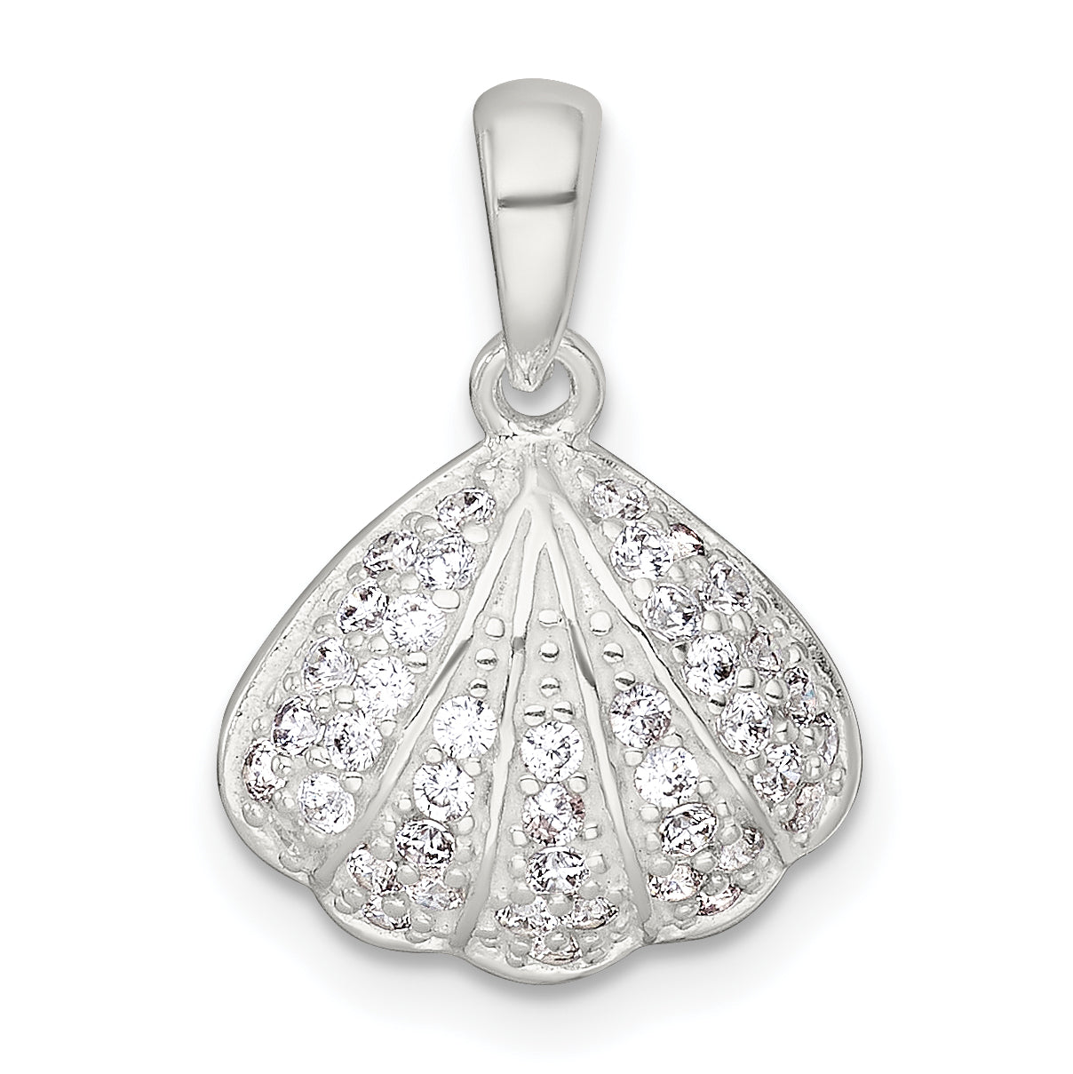 Sterling Silver Polished CZ Shell Pendant