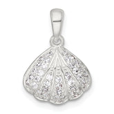 Sterling Silver Polished CZ Shell Pendant