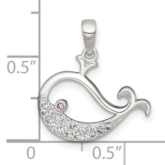 Sterling Silver Polished Pink and White CZ Cut-out Whale Pendant