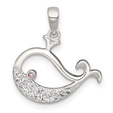 Sterling Silver Polished Pink and White CZ Cut-out Whale Pendant
