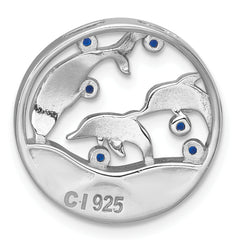 Sterling Silver Rhodium-plated Polished Larimar and Blue CZ Dolphins Chain Slide Pendant