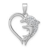 Sterling Silver Rhodium-plated Polished CZ Dolphins Heart Pendant