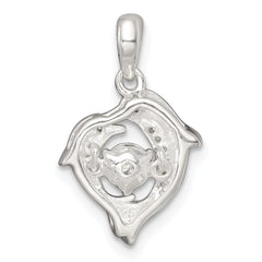 Sterling Silver Polished Vibrant Moving CZ 2-Dolphin Pendant
