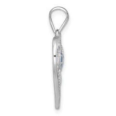 Sterling Silver Rhodium-plated Polished and Textured Blue Lab Created Opal and CZ Sealife Heart Pendant