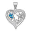 Sterling Silver Rhodium-plated Polished and Textured Blue Lab Created Opal and CZ Sealife Heart Pendant